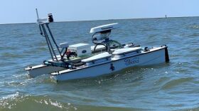 A MEAS professor and two master’s students are mapping planted cultch oyster reefs using an uncrewed surface vehicle, or USV, with onboard sonar.