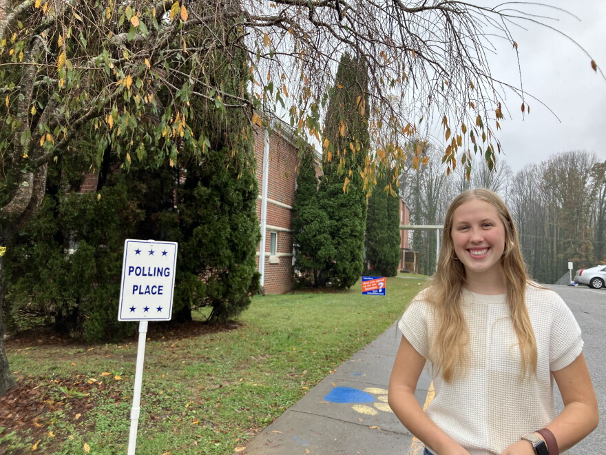 Voter Peyton McPeters outside a polling place in Marion on Tuesday, Nov. 5, 2024.