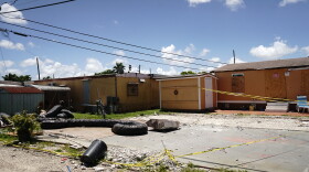 An empty lot where a trailer once stood. Many of the trailers at Sunny Gardens Mobile Home park have been left behind.