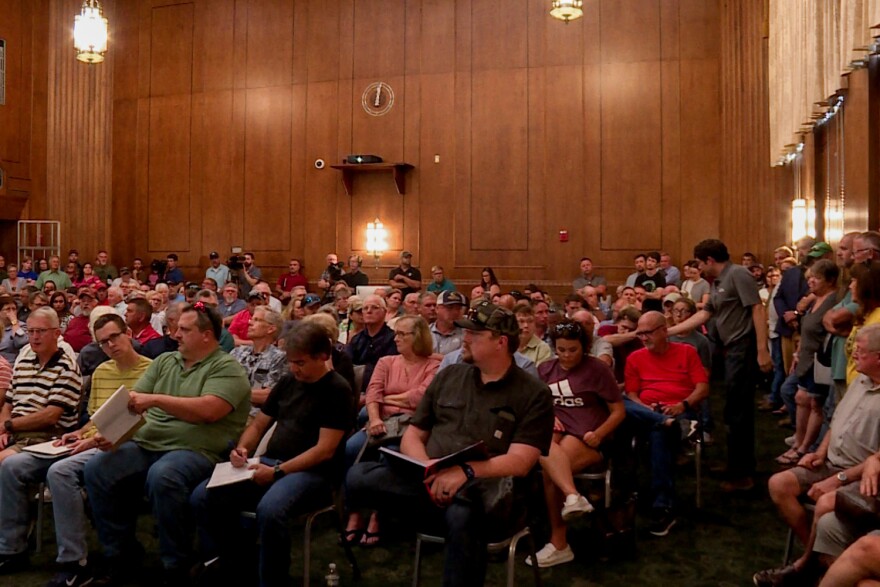 Vigo and Vermillion County residents filled every seat in a room at Indiana State University on Thursday night in opposition to the Wabash Valley Resources project.
