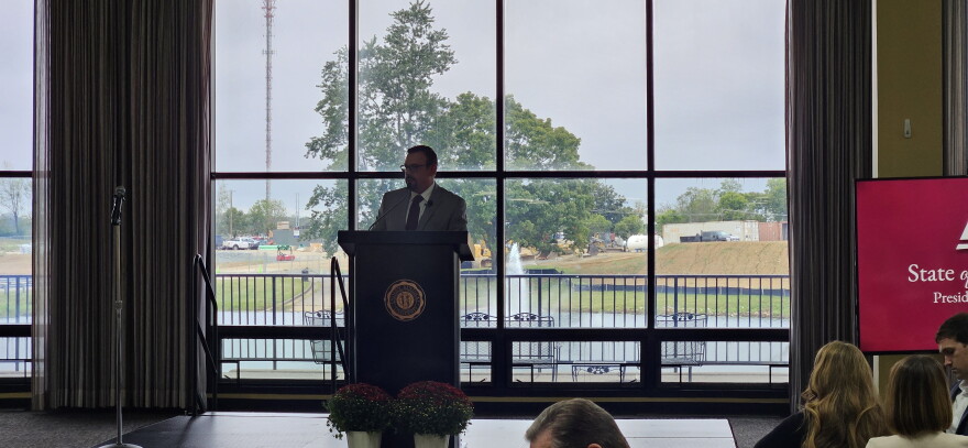 Eastern Kentucky University President David McFaddin presents of the state of EKU at the Stratton Cafe on September 24, 2026. Three major projects for the university includes new aviation programs, the Model Laboratory School and osteopathic medicine program.