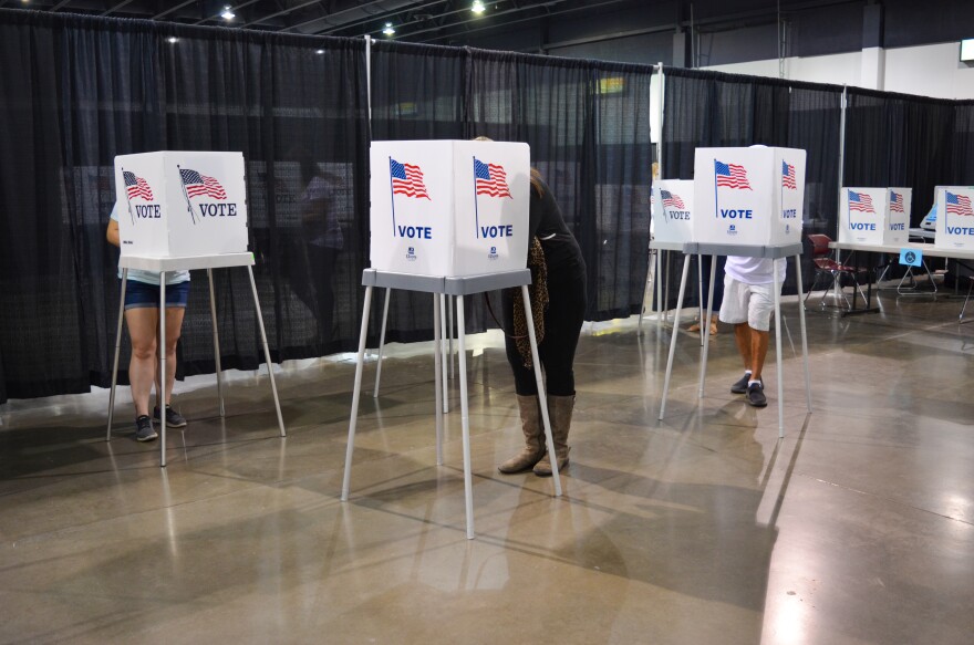 A photo of a polling station. 