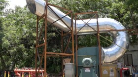 A temporary vent at the Red Hill Bulk Fuel Storage Facility undergoes final preparations before venting operations on May 28, 2024. The vent uses fan power to pull fuel vapor from the fuel tanks inside the facility.