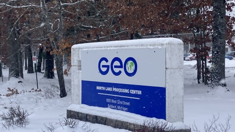 Entrance to the North Lake Processing Center in Baldwin, Michigan.