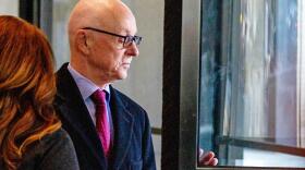 Former Illinois House Speaker Michael Madigan’s longtime chief of staff Tim Mapes exits the Dirksen Federal Courthouse in downtown Chicago on Monday, Feb. 12, after he was sentenced to 30 months in prison for perjury and attempted obstruction of justice.