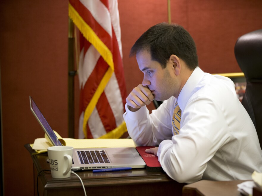 Sen. Marco Rubio, R-Fla., works in his Capitol Hill office on Feb. 7.