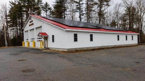 The new Warwick Fire Department Station equipped with solar panels on the roof. (Jesse Costa/WBUR)