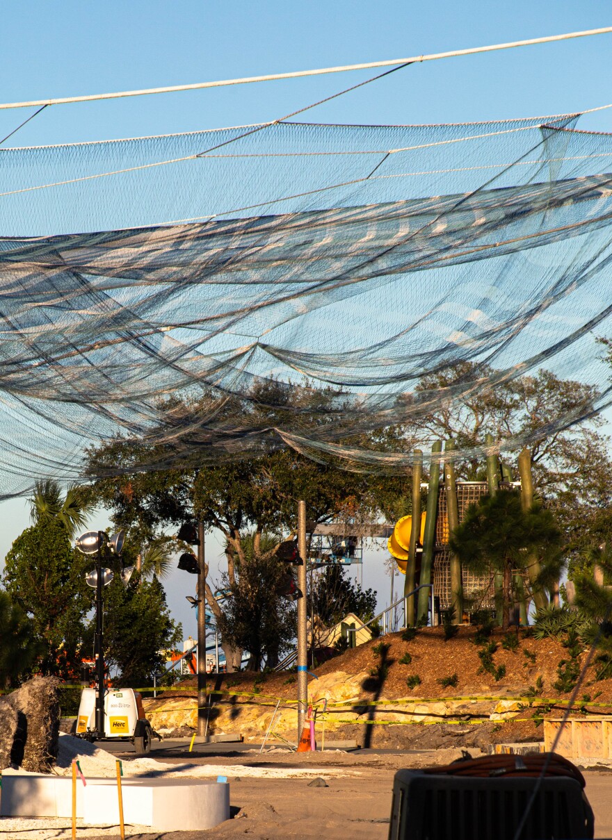 Twine sculpture over a playground