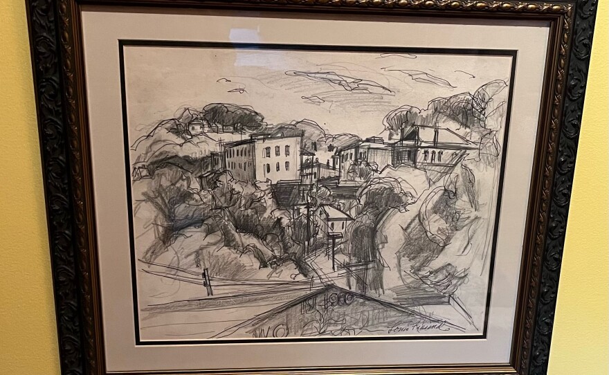 Louis Freund Circa 1970 graphite- View from Perkins Mill