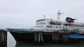 The M/V Columbia in Wrangell on August 23, 2023. (Sage Smiley / KSTK)