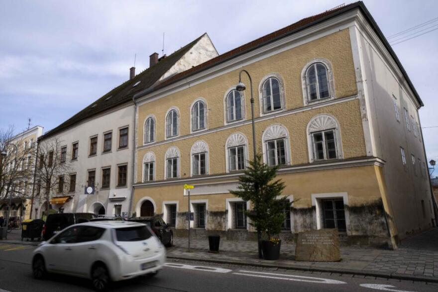 A car passes Adolf Hitler's birth house in Braunau, Austria, Thursday, Nov. 16, 2023. (Matthias Schrader/AP)