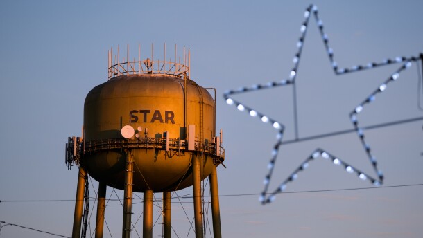 A water tower can be seen in Star, North Carolina, on Dec. 21, 2023, where federal funding has been awarded to complete fixes and upgrades to the sewer and water treatment facilities.
