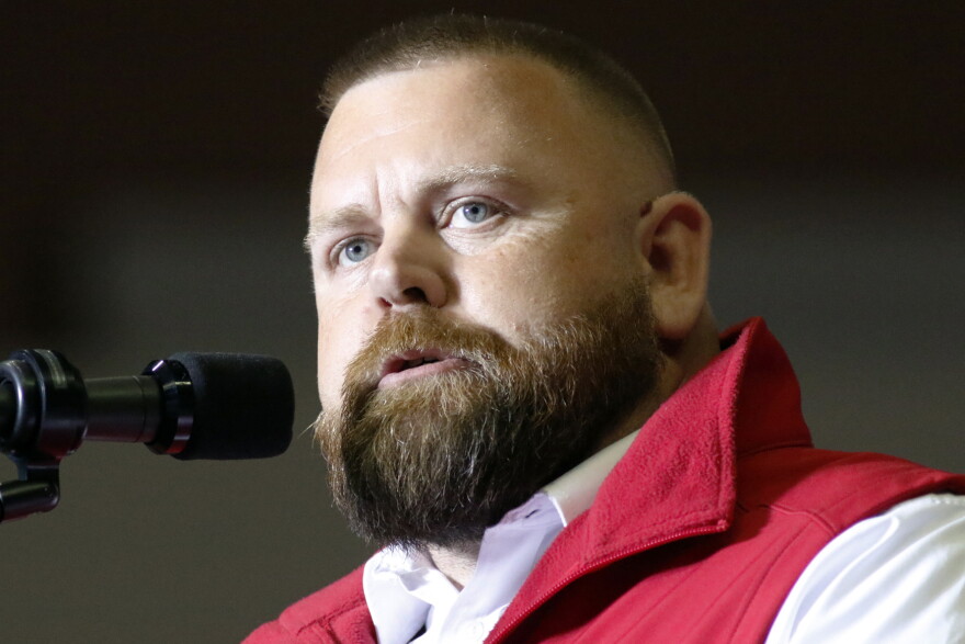 FILE - J.R. Majewski, Republican candidate for Ohio's 9th Congressional District, speaks at a campaign rally in Youngstown, Ohio, Sept. 17, 2022. The Trump-backed Republican whose military record was called into question during his unsuccessful 2022 congressional campaign announced Wednesday, April 12, 2023, that he plans to run again next year. (AP Photo/Tom E. Puskar, File)