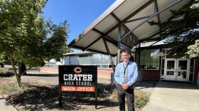Superintendent Walt Davenport in front of Crater High School in Central Point on August 27, 2024.