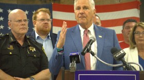 Nassau County Executive and Republican candidate for governor Bruce Blakeman, at a rally at Gates Town Hall on Monday, Aug. 17.