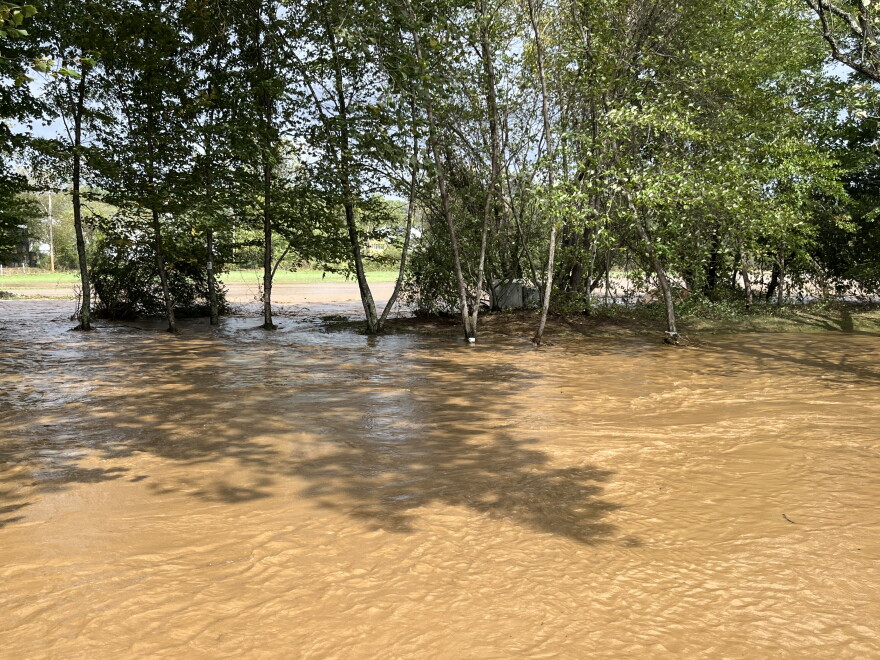 This is one of the sampling collection sites along Richland Creek in Western North Carolina that survived flooding caused by Helene. It collected water samples for microplastic analysis before, during and after Helene.