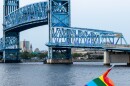 The Main Street Bridge was raised an hour before scheduled maintenance was to begin, and moments before members of Northeast Florida's LGBTQ community participated in a community bridge lighting on Sunday, June 1, 2025. | Will Brown, Jacksonville Today