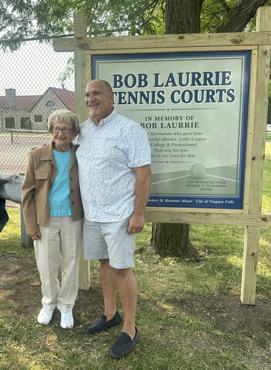 Mark Laurrie with his mother, Dolores, at the rededication.