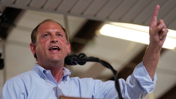 FILE - Rep. Andy Barr, R-Ky., speaks at the annual Fancy Farm picnic Aug. 2, 2025, in Fancy Farm, Ky. (AP Photo/Mark Humphrey, File)
