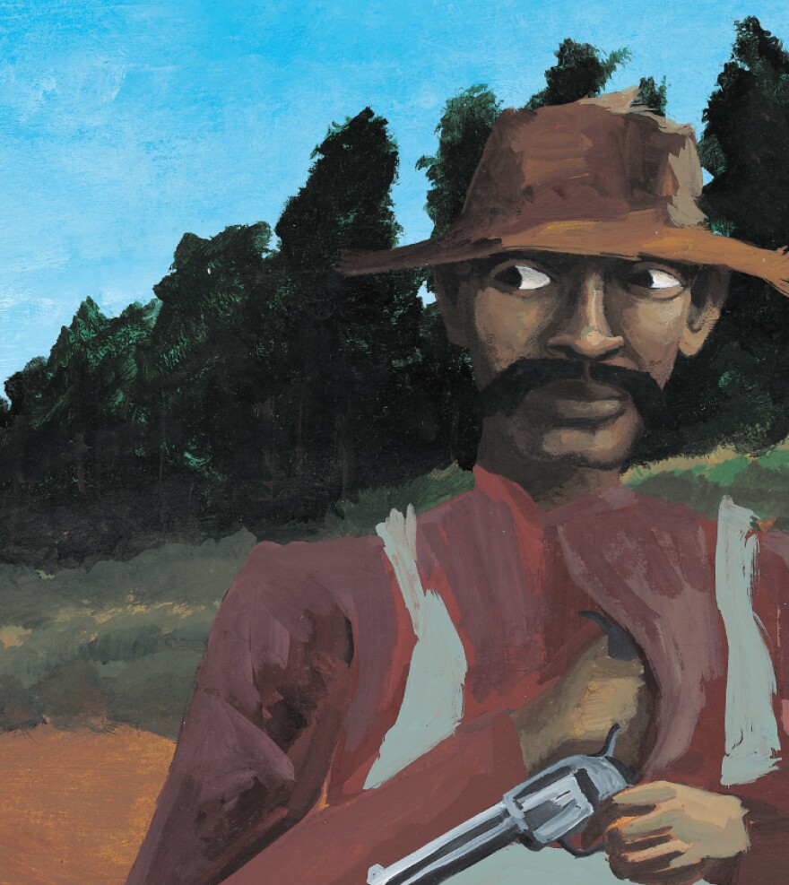 <em>Bad News For Outlaws</em> tells the true story of Bass Reeves, an African-American U.S. marshal in the Old West — shown here disguised as a farmer. The book won a Coretta Scott King award and became one of Lerner Books' best-selling titles.