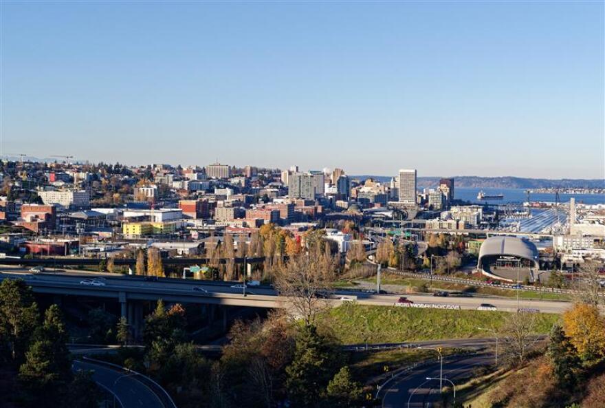 A city skyline of Tacoma, Washington.