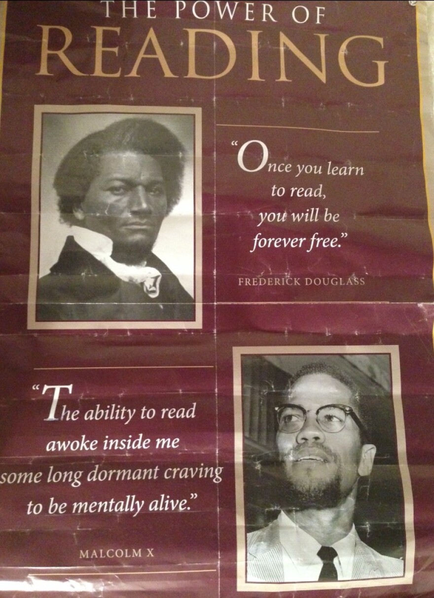 Rood Emmanuel received this poster as a gift from his high school advanced placement literature and composition teacher, Ashley Cartwright. Emmanuel said Malcolm X's quote at the bottom symbolized him and the struggles he's faced in life. (Photo credit//Rood Emmanuel)