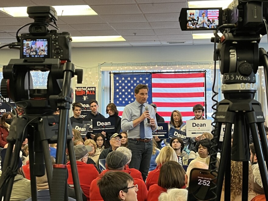 Minnesota Congressman Dean Phillips talks to voters at the Nashua Senior Activity Center, Jan. 20, 2024.