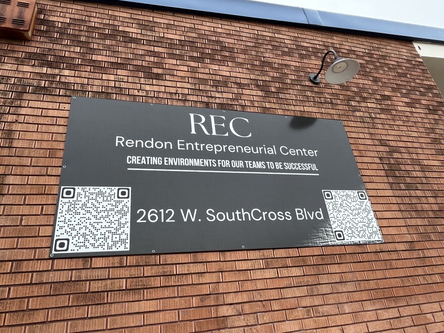 Close-up of the sign on the Rendon Entrepreneurial Center at 2612 W Southcross Blvd, San Antonio, TX