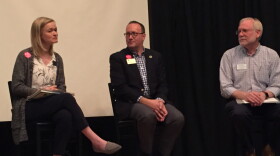 Tim Brimmer (right) takes part in a panel about dementia and music therapy.