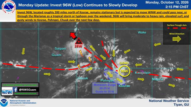 Forecasters are watching Invest 96W, which is expected to head toward the Marianas possibly by the weekend.