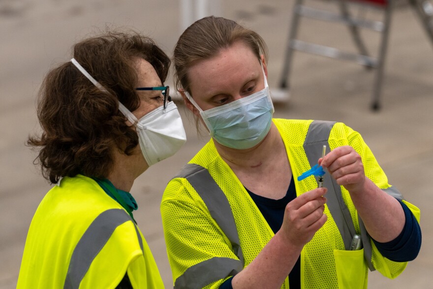 Volunteers at LouVax are shown in this March 2021 photo. 