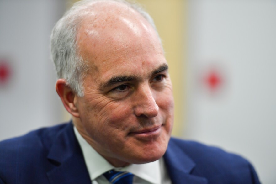 U.S. Senator Bob Casey takes questions from the press at King's College on Friday, Dec. 6.