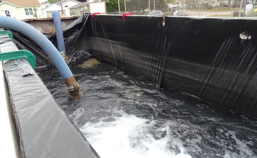 The water entered a large dumpster.