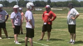 Campbell High School football head coach and athletics director Preston Compton, in red, is looking to bring winning back to Campbell football. The Indians last posted a winning record in 2017.