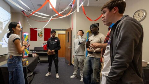 A group of students gathered during the Tour of the Globe event in 2025