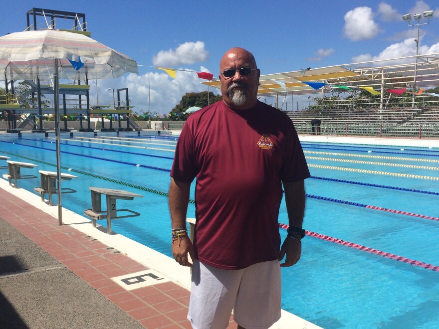 Swim coach Fernando Delgado at the Germán Rieckehoff Olympic Village in Salinas, Puerto Rico.