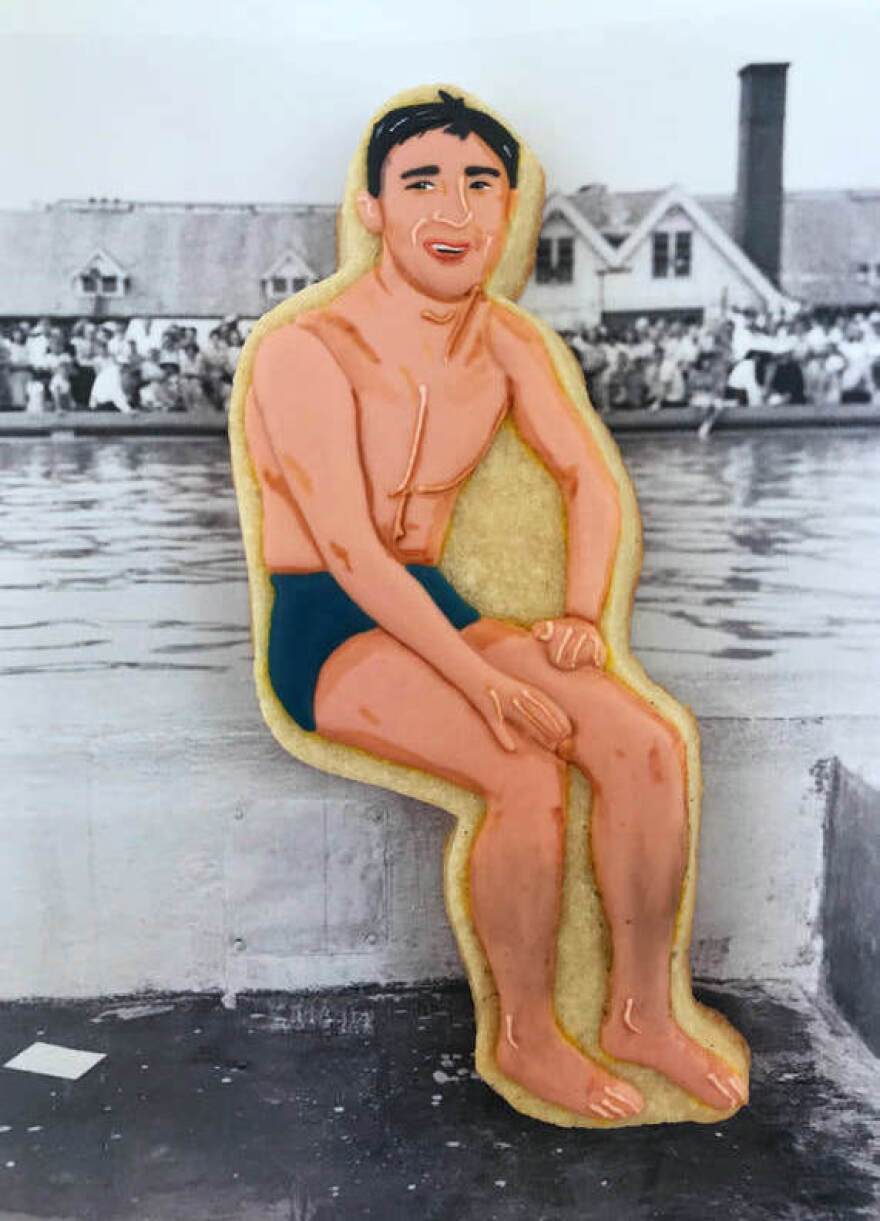 Cho's portrait of diver Sammy Lee. In 1948, Lee became the first Asian American to win an Olympic gold medal.
