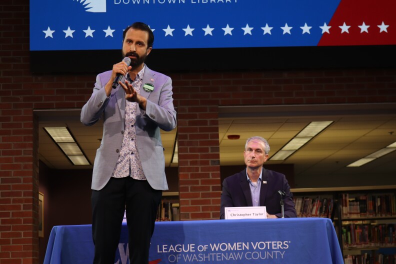 Ann Arbor mayoral candidate Yousef Rabhi speaks at a forum June 24, 2026.