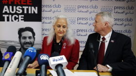 Marc and Debra Tice, the parents of Austin Tice, speak during a press conference at the Press Club, in Beirut, Lebanon, Tuesday, Dec. 4, 2018. (Bilal Hussein/AP)