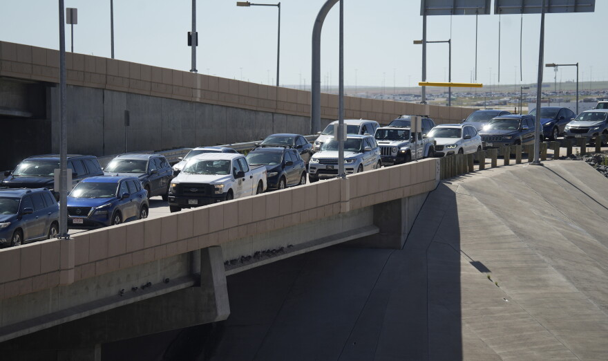 Motorists sit in heavy traffic.