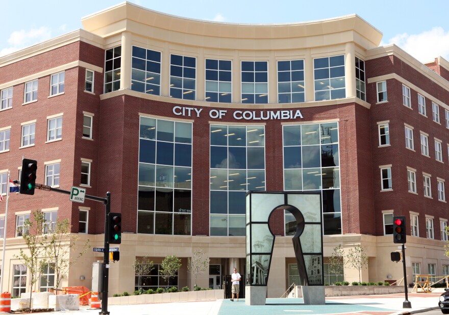 A photo of the front of the City Building.