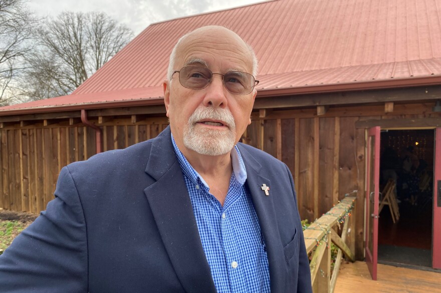 Jim Willis, a retired army colonel and software salesman, outside the Sunday service at the Patriot Church.