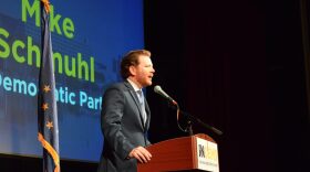 Indiana Democratic Party Chair Mike Schmuhl speaks on Nov. 5, 2024.