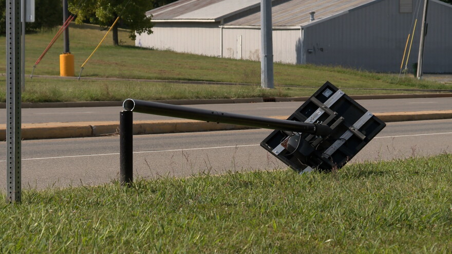Two Flock Safety cameras were cut down and left on the ground with their solar panels and batteries. The cameras were missing.
