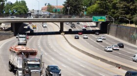 Cars travel down I-5 in downtown Sac on June 11, 2020.