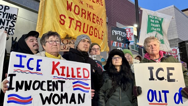 Milwaukee protestors outside of the USCIS's Milwaukee field office