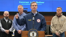 Kentucky governor with state and FEMA officials providing an update on storm recovery efforts