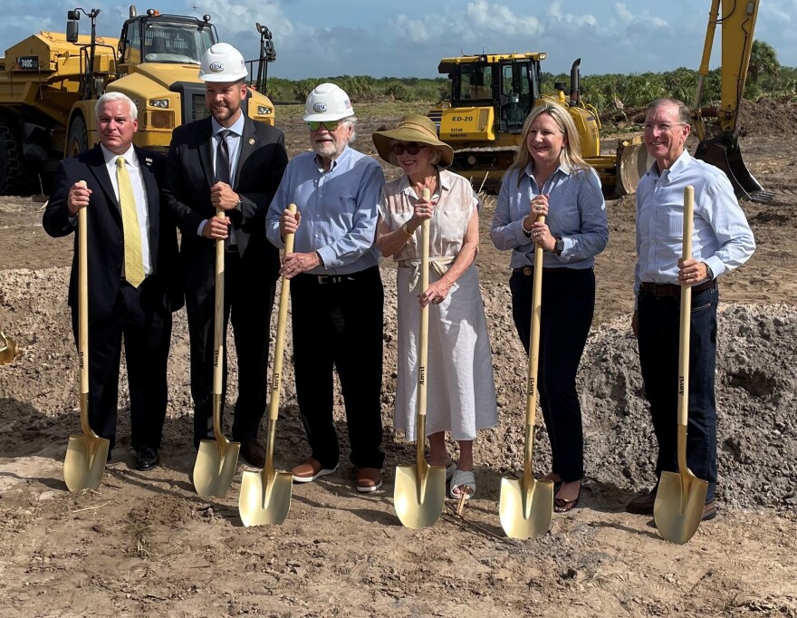 Pictured from the left are: IRSC President Dr. Timothy Moore, State Representative John Snyder, Charles Johnson, Cindy Johnson, Martin County School Board Member Marsha Powers, Florida State Senator Ken Pruitt