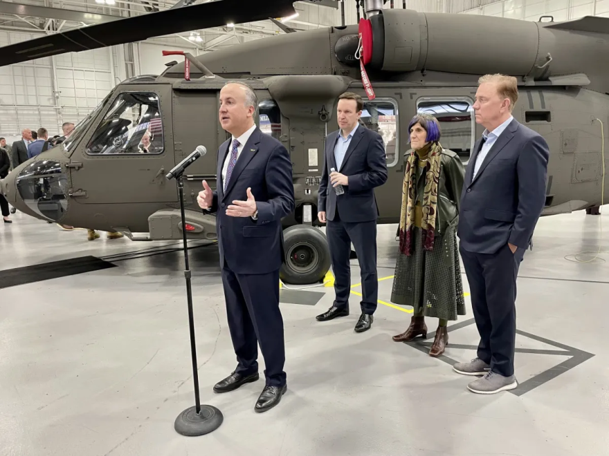 Sikorsky President Paul Lemmo, U.S. Sen. Chris Murphy, U.S. Rep. Rosa DeLauro and Connecticut Gov. Ned Lamont were on hand to celebrate Sikorsky's 100th anniversary and the delivery of its 5,000th Black Hawk helicopter in January.