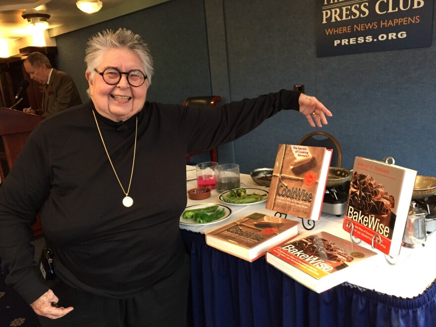 Shirley Corriher with her two cookbooks, which she calls "my babies," at the National Press Club on Oct. 22.